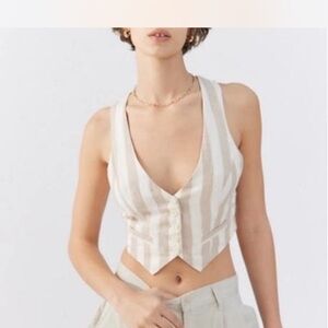 Urban Outfitters Cream and White Striped Crop Top